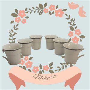 Mikasa L3606 Platinum Court Set 6 Vintage White Silver Tea/Coffee Cups Thailand